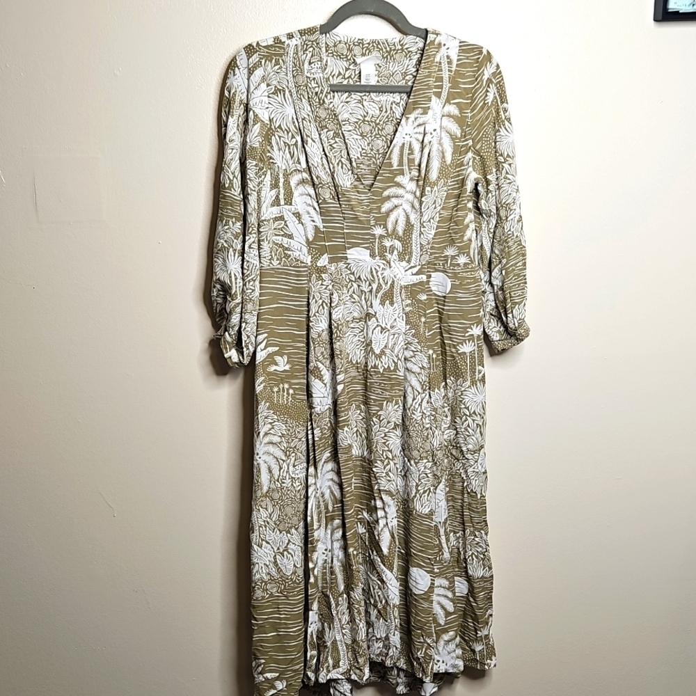 H&M Desmond & Dempsey Linen Tropical Print Dress X-Small